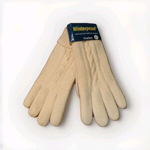 Vintage Thinsulate Winterproof Gloves Womens XL Ivory Fownes Winter Knit Suede